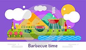 Barbecue and food icons vector set outdoor