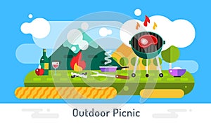 Barbecue and food icons vector set outdoor