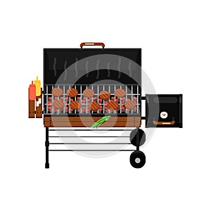 Barbecue gas grill with grilled burgers icon