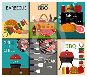 Barbecue grill banners food vector illustration.