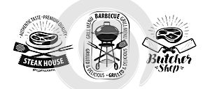 Barbecue, grill, butcher shop logo or label. Food concept vector