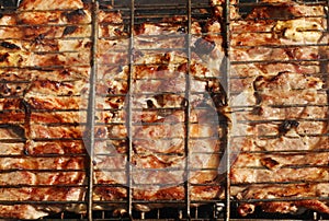 Barbecue grill chicken wings and pork and beef meat