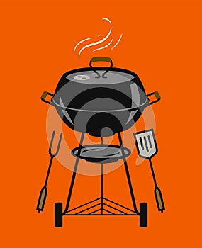 Barbecue grill, cookout. BBQ, brazier vector illustration