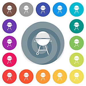 Barbecue grill with cover solid flat white icons on round color backgrounds