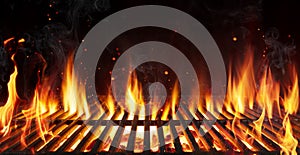 Barbecue Grill With Fire Flames - Empty Fire Grid photo