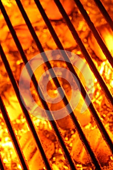 Barbecue grill and fire hot coals background