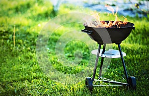 Barbecue grill with fire photo