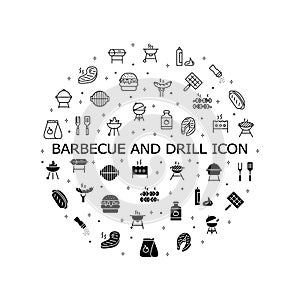 Barbecue and grill flat line icons set. Contains such Icons as BBQ, Grill, Steak, Bonfire, Gas and more. Simple flat