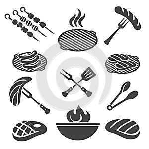 Barbecue grill icon set photo