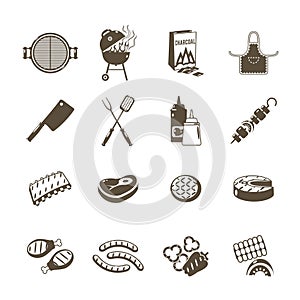 Barbecue And Grill Icons Black Set