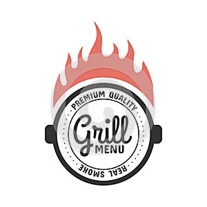 Barbecue and grill label. BBQ emblem and badge design. Restaurant menu logo template. Vector illustration