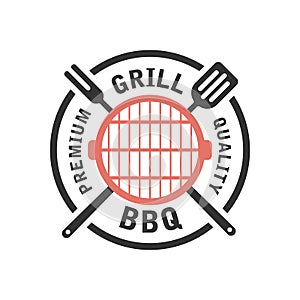 Barbecue and grill label. BBQ emblem and badge design. Restaurant menu logo template. Vector illustration