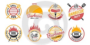Barbecue and grill labels, badges, logos and emblems. Set vector illustrations. Steak house. Steak house restaurant menu design