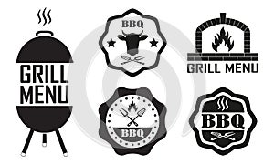 Barbecue and grill labels set. BBQ emblems and badges collection. Restaurant menu design elements. Vector illustration