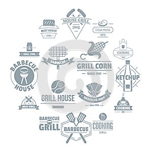 Barbecue grill logo icons set, simple style