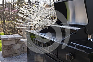 Barbecue Grill and Outdoors Garden in Springtime