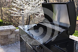 Barbecue Grill and Outdoors Garden in Springtime