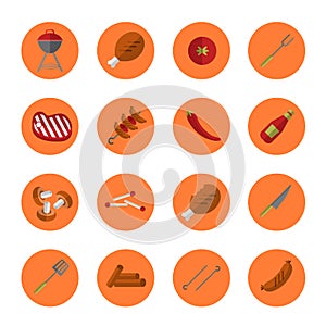 Barbecue grill round icons set