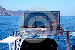 Barbecue grill on sea yacht deck, Greece