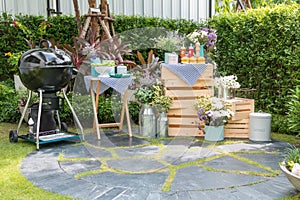 Barbecue grill set in the home garden.