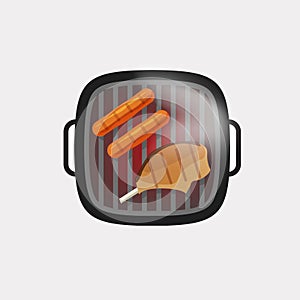 Barbecue grill vector icon, bbq grilled meat steak, hot sausages