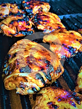 Barbecue grilled chicken thighs