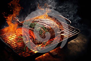 Barbecue grilled meat for diners at a party. Ai generated