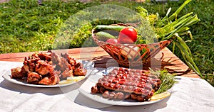 Barbecue and grilled sausages