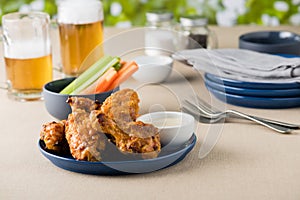Barbecue hot chicken wings with beers at pub garden