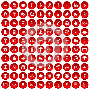 100 barbecue icons set red