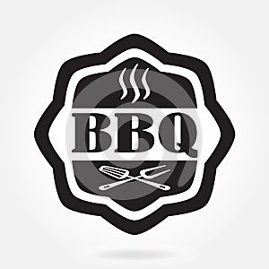 Barbecue label or BBQ stamp isolated on white background. Grill menu design template. Vector illustration.