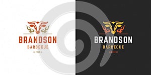 Barbecue logo vector illustration grill steak house or bbq restaurant menu emblem bull head silhouette