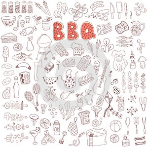 Barbecue party doodle elements set