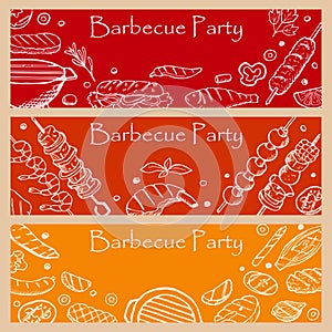 Barbecue party fliers with hand drawn doodle elements