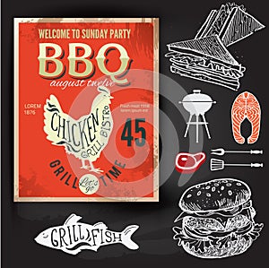 Barbecue party invitation. BBQ brochure menu design.