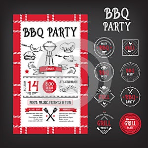 Barbecue party invitation. BBQ template menu design.