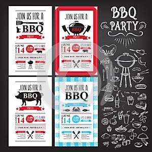 Barbecue party invitation. BBQ template menu design. Food flyer.