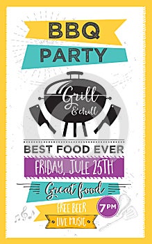 Barbecue party invitation. BBQ template menu design. Food flyer.