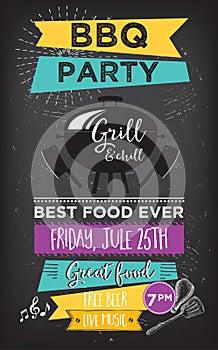 Barbecue party invitation. BBQ template menu design. Food flyer.