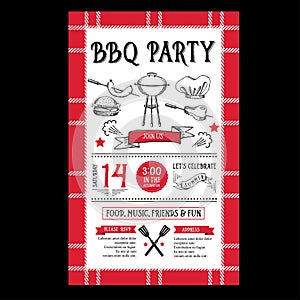 Barbecue party invitation. BBQ template menu design. Food flyer.