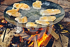 Barbecue party -chicken meat being grilled in a barbecue