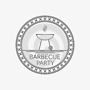 Barbecue party logo with BBQ or Grill oven outline icon. Vector illustration