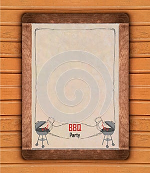 Barbecue Party menu card Invitation - wooden frame