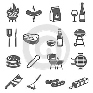 Barbecue, picnic, cookout bold black silhouette icons set isolated on white.
