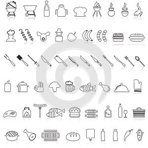 Barbecue Picnic, Grill BBQ outline icons set