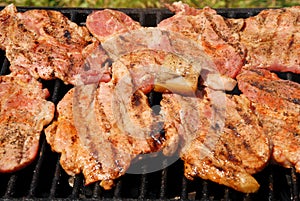 Barbecue with pork meat and bacon