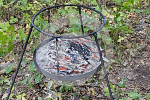 Barbecue for quick cooking on the bonfire of delicious food