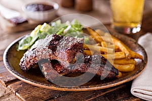 Barbecue Ribs with Fries and Salad