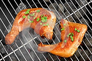 Barbecue Roast Chicken Quarters On The Hot Charcoal Grill