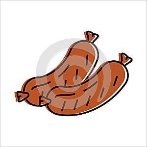 barbecue sausages. grilling food. vector icon in flat style